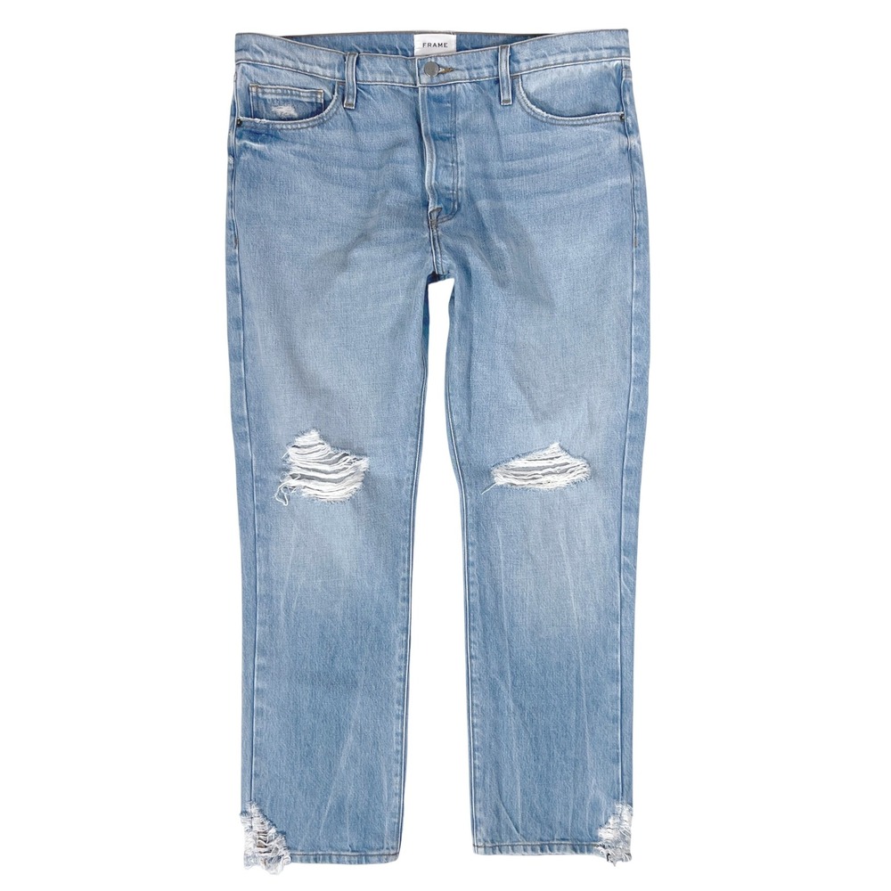 FRAME Le High Straight Jeans 32 High Rise Retro 90s Casual Preppy Distress 36